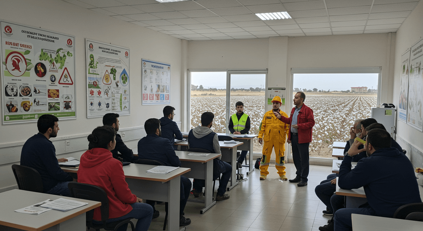 Bismil Diyarbakır iş güvenliği kursu — çırçır fabrikası pamuk tozu ATEX patlama koruması, GAP sulama penstock NDT ve biçerdöver PTO güvenliği İSG eğitimi